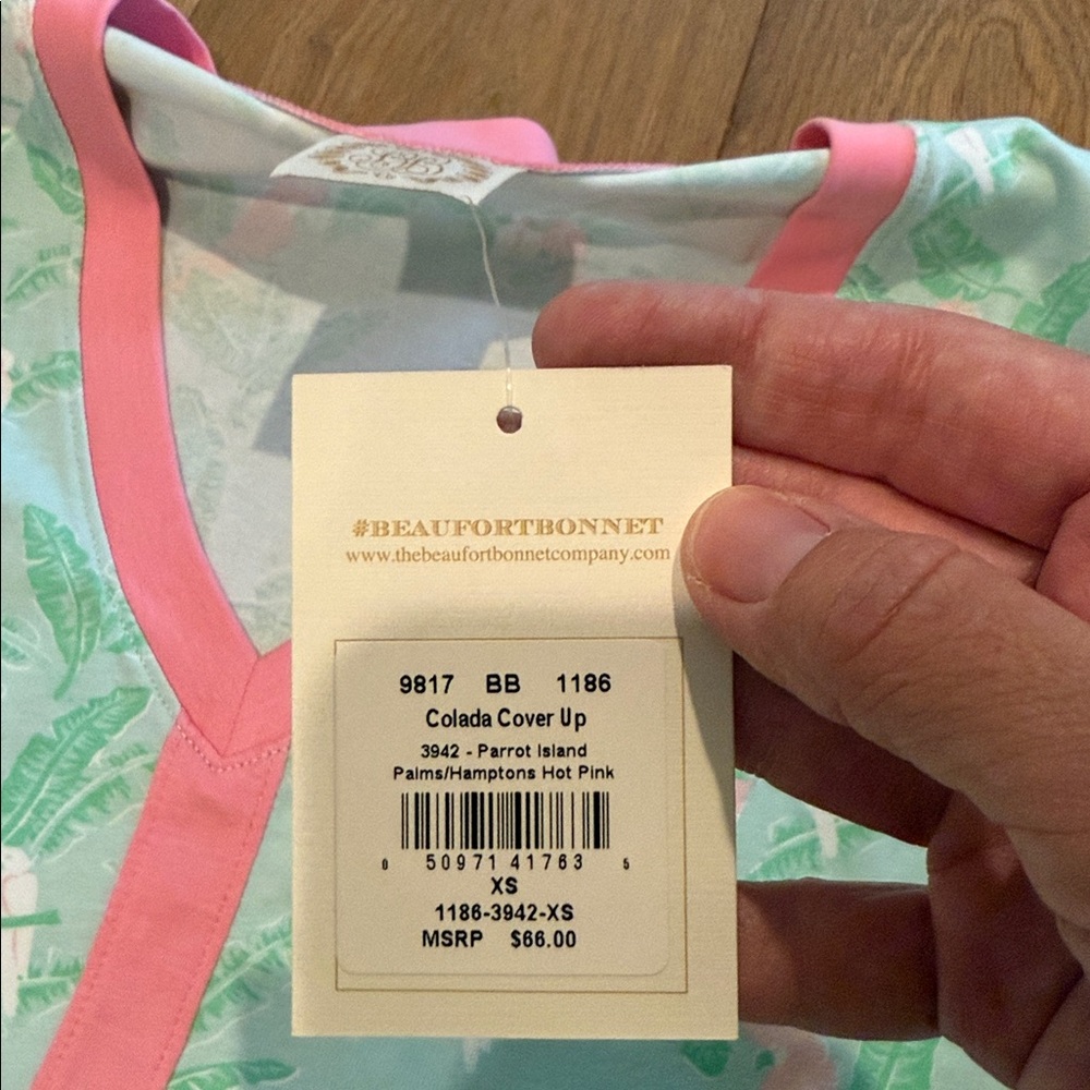 NWT - TBBC Colada Cover Up- Parrot Island Palms/Hamptons Hot Pink - XS - Picture 3 of 4